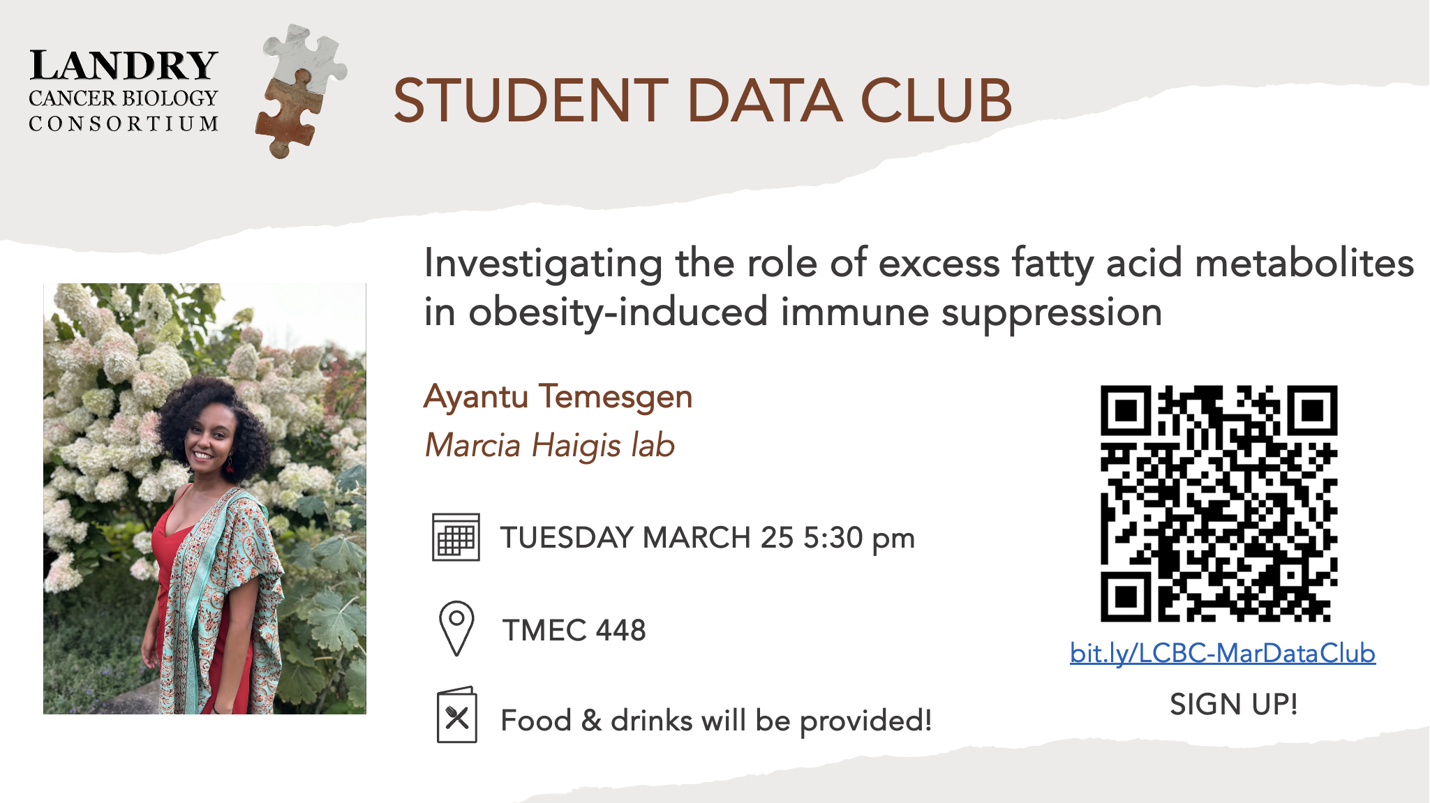 Student data club flyer for March