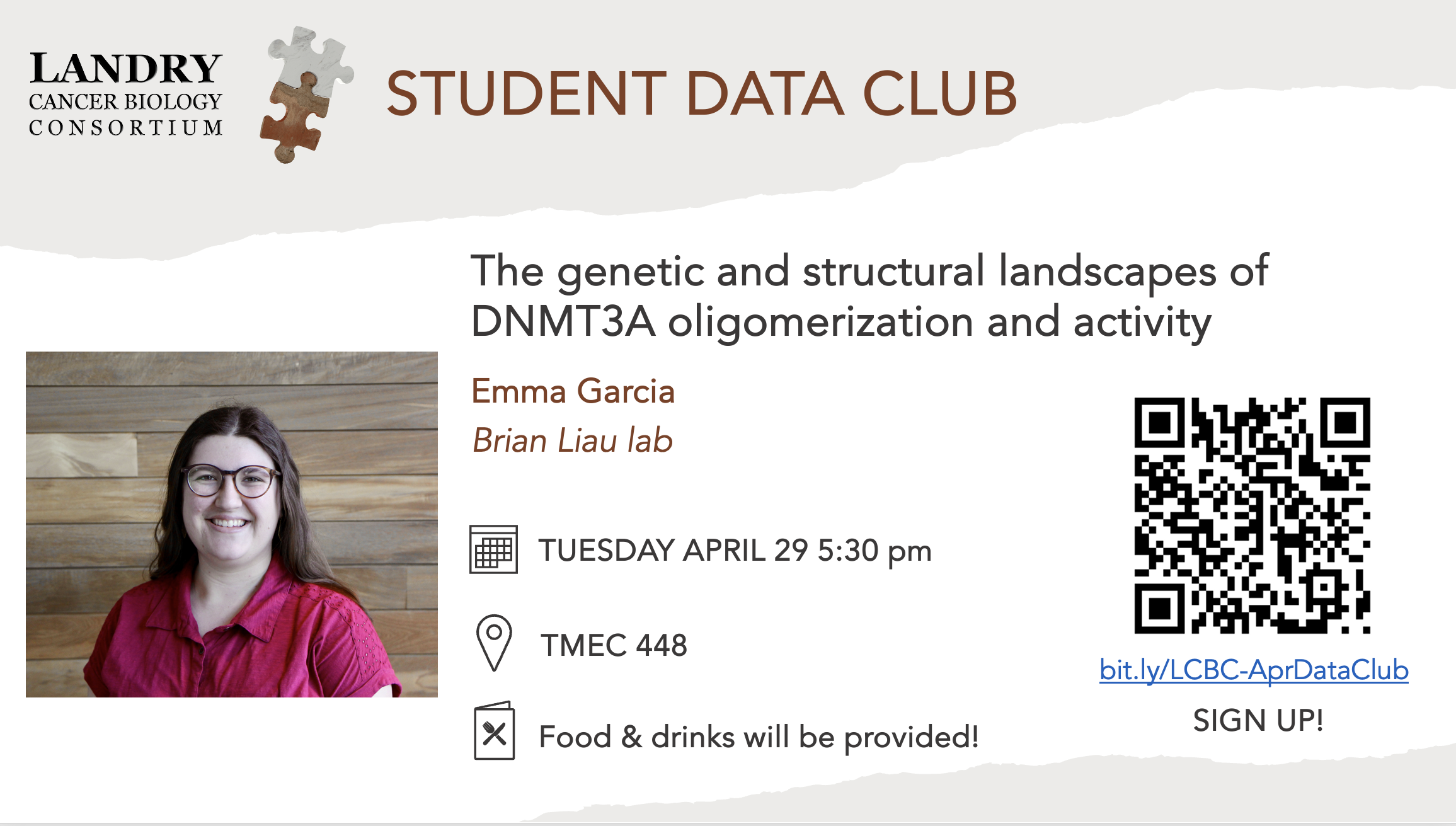 Flyer for April Student Data Club
