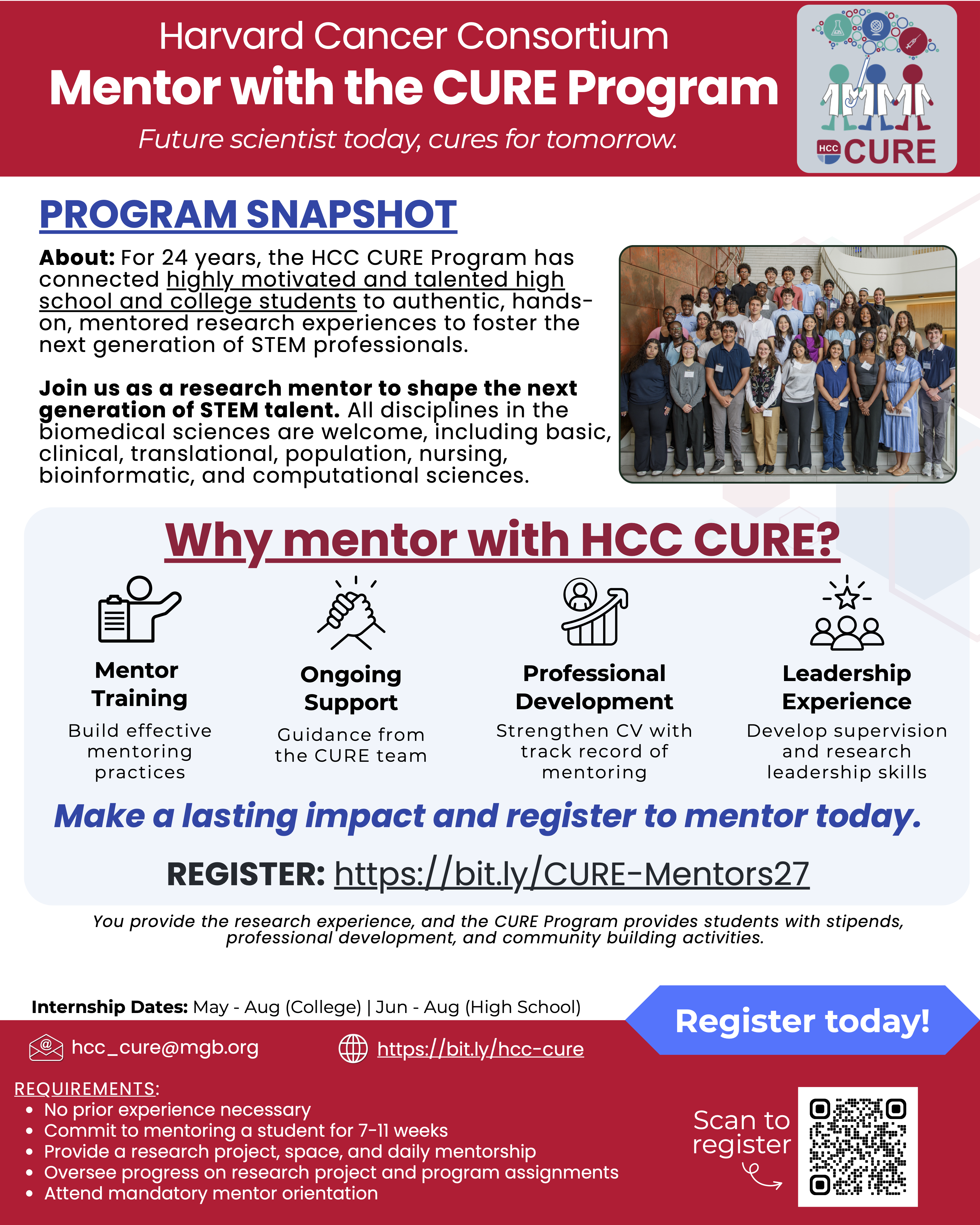 Flyer for CURE Mentor Recruitment 2026
